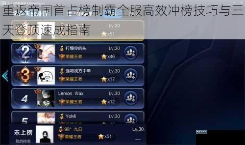 重返帝国首占榜制霸全服高效冲榜技巧与三天登顶速成指南