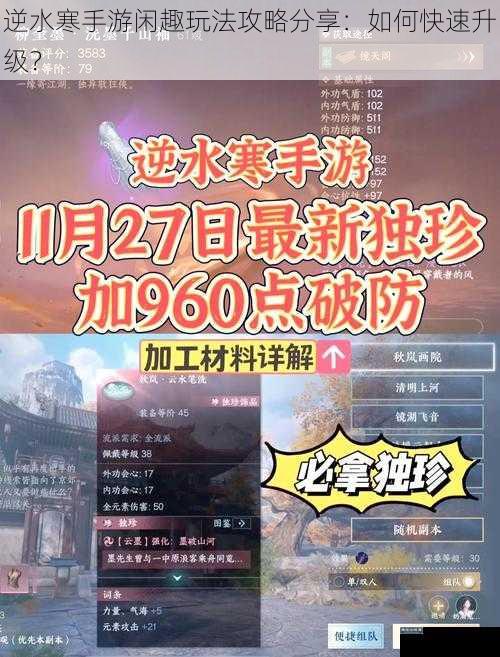 逆水寒手游闲趣玩法攻略分享：如何快速升级？