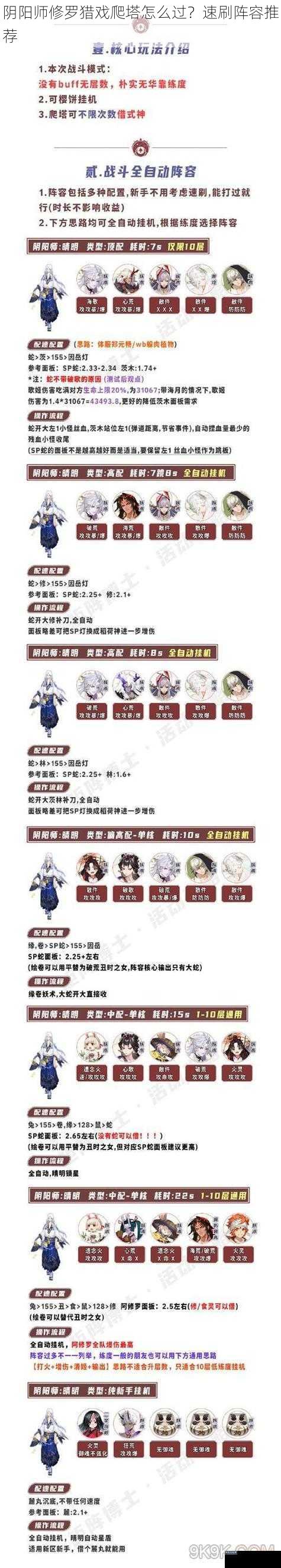 阴阳师修罗猎戏爬塔怎么过？速刷阵容推荐